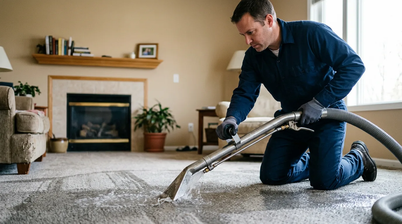 Water damage restoration technician working near Troy, MO